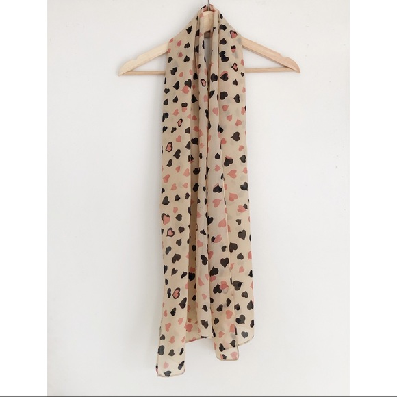 NWOT Flowy Black Orange Tan Heart Scarf - Picture 2 of 10